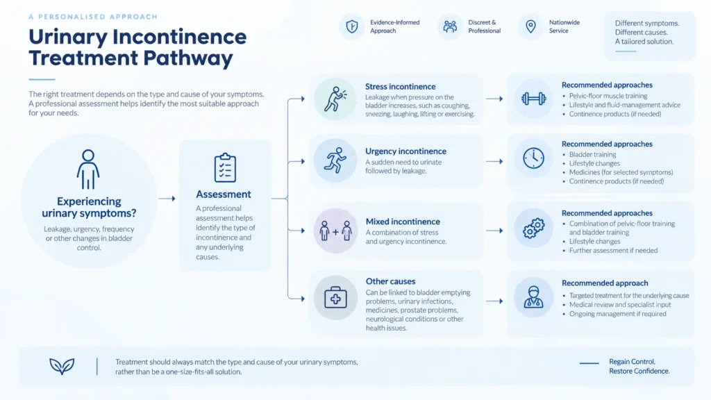 urinary incontinence treatment options infographics from the incontinence direct Bradford